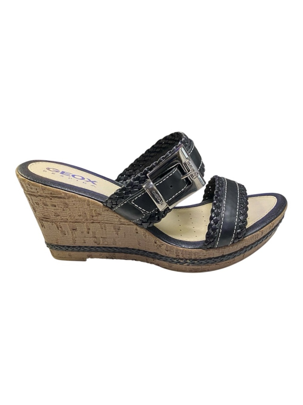 New Geox Respira Wedge Sandal Black Brown Size 9-9.5